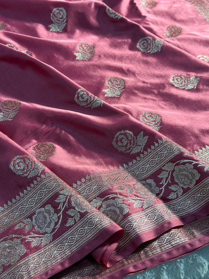 Onion pink color Banarasi Mashru katan silk saree MK156