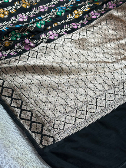 Black color premium Banarasi tilfi Mashru katan silk saree MK259