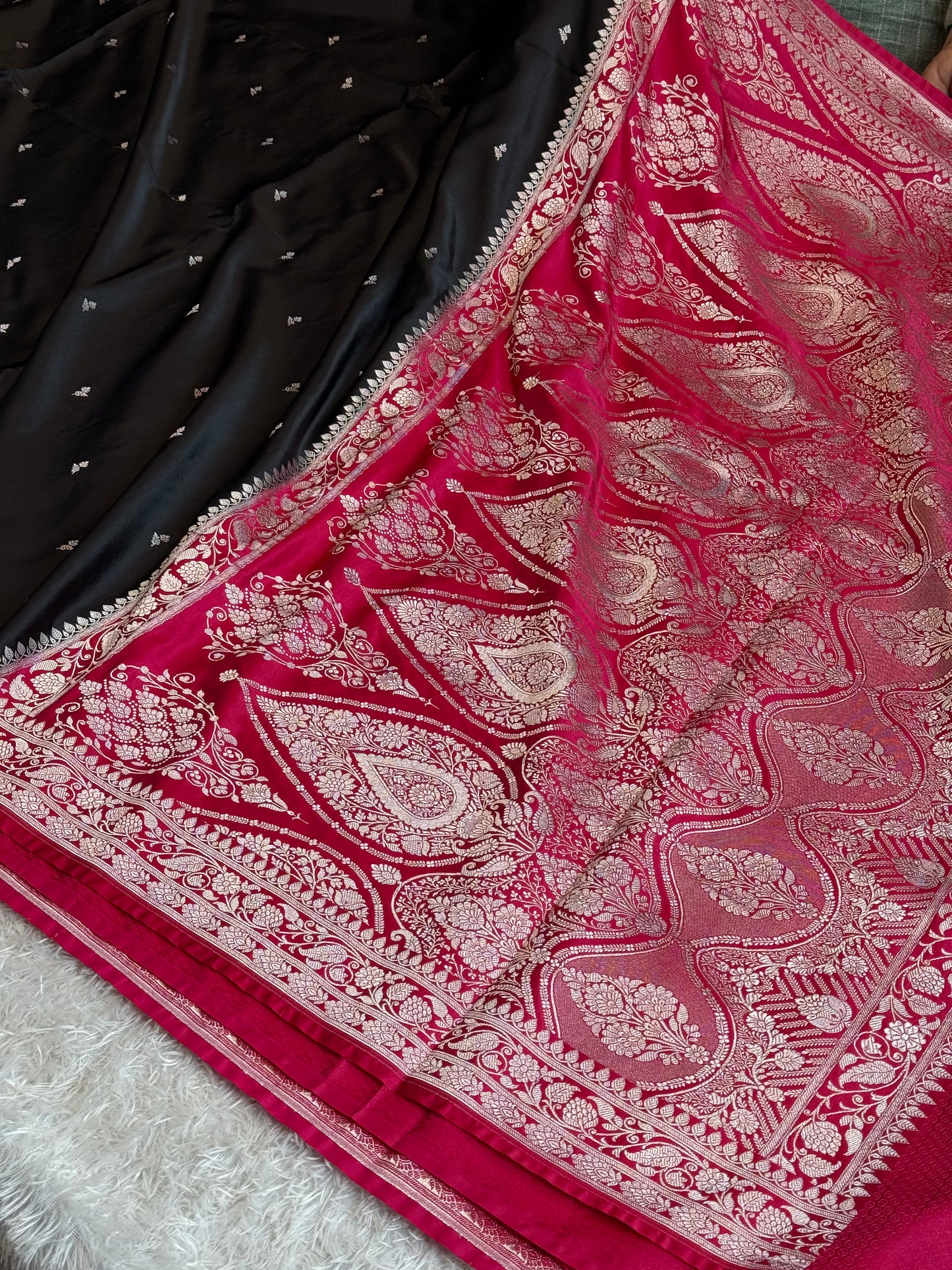 Black and cherry red premium Banarasi Mashru katan silk saree MK281