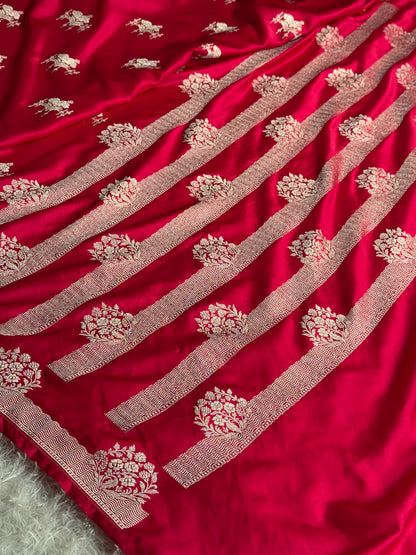 Hot pink colour premium Banarasi Mashru katan silk saree MK316