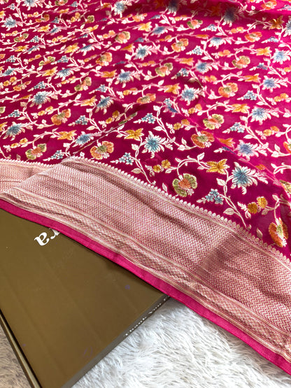 Premium hand brush Banarasi pure viscos georgette silk saree PBV101