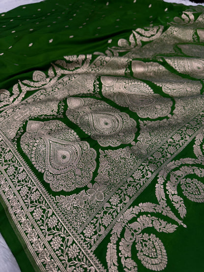 Dark green premium Banarasi Mashru katan silk saree MK164
