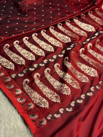 Maroon colour premium Banarasi Mashru katan silk saree MK235
