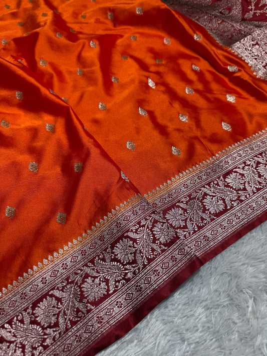Orange contrast premium Banarasi Mashru katan silk saree MK182
