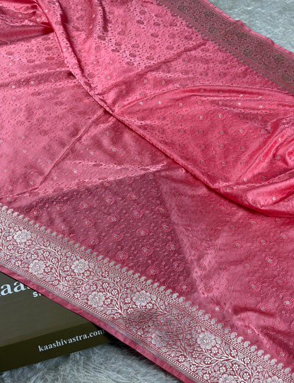 Peach color premium Banarasi tanchui Mashru katan silk saree MK261