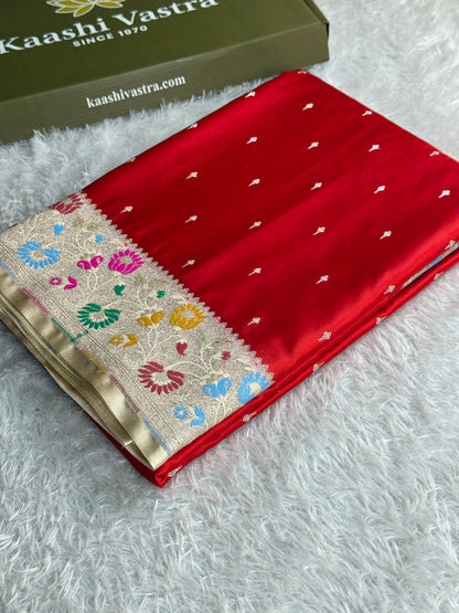 Red and cream colour premium Banarasi Paithni Mashru katan silk saree MK264