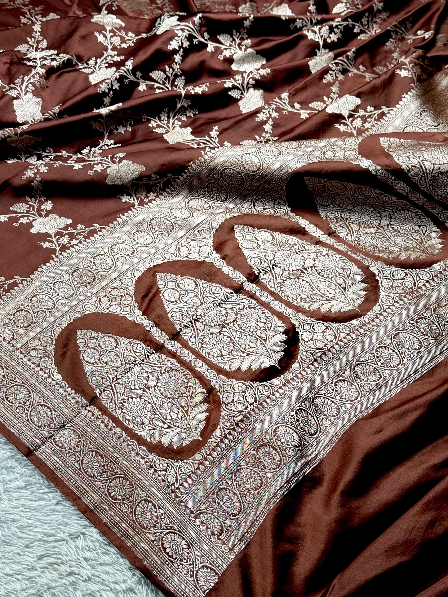 Brown color premium Banarasi Mashru katan silk saree MK240