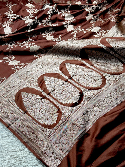 Brown color premium Banarasi Mashru katan silk saree MK240