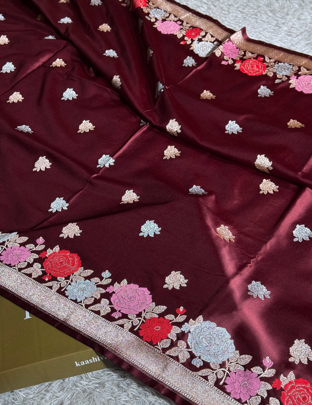 Maroon colour premium Banarasi tilfi Mashru katan silk saree MK217
