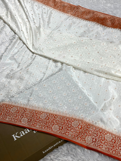 Orange with off white premium Banarasi tanchui Mashru katan silk saree MK248