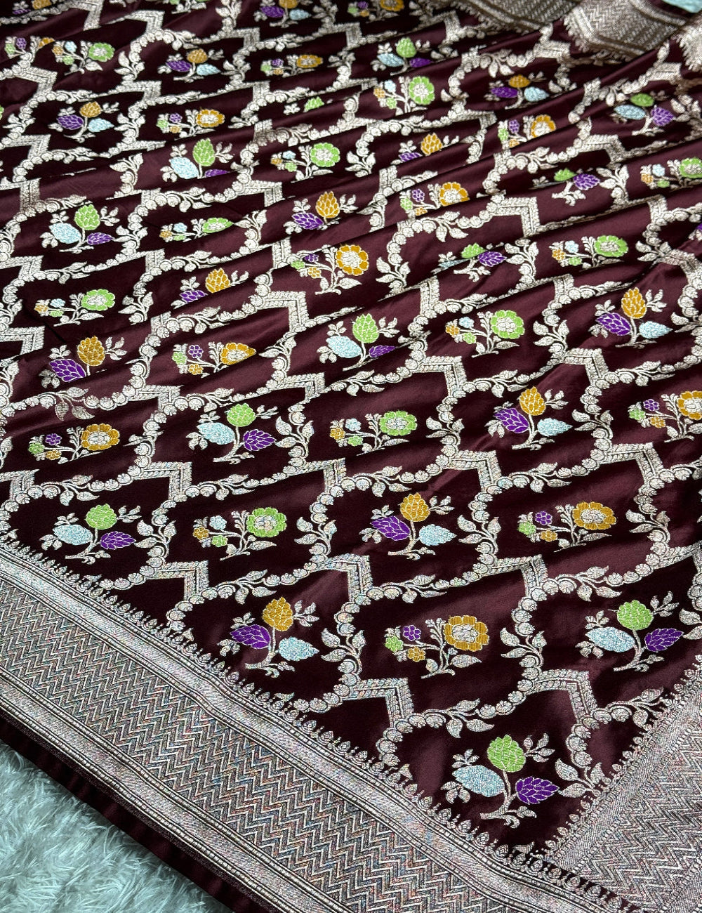Maroon colour premium Banarasi tilfi Mashru katan silk saree MK268