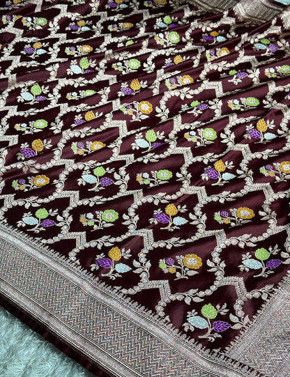 Maroon colour premium Banarasi tilfi Mashru katan silk saree MK268