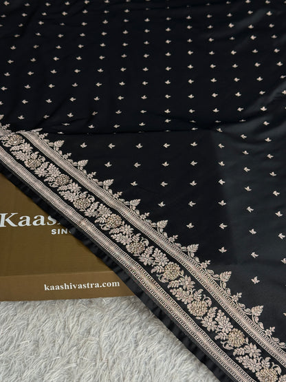Black colour premium Banarasi Mashru katan silk saree MK326