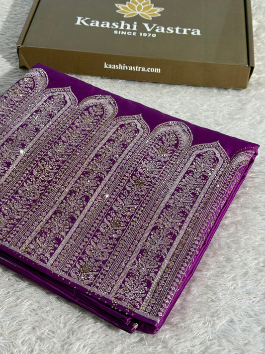Bridal Majanta colour premium Banarasi Mashru katan silk saree MK268