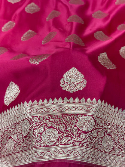 Rani pink premium Banarasi Mashru katan silk saree MK161