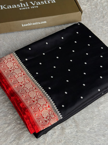 Premium Banarasi red with black colour premium Mashru katan silk saree MK356