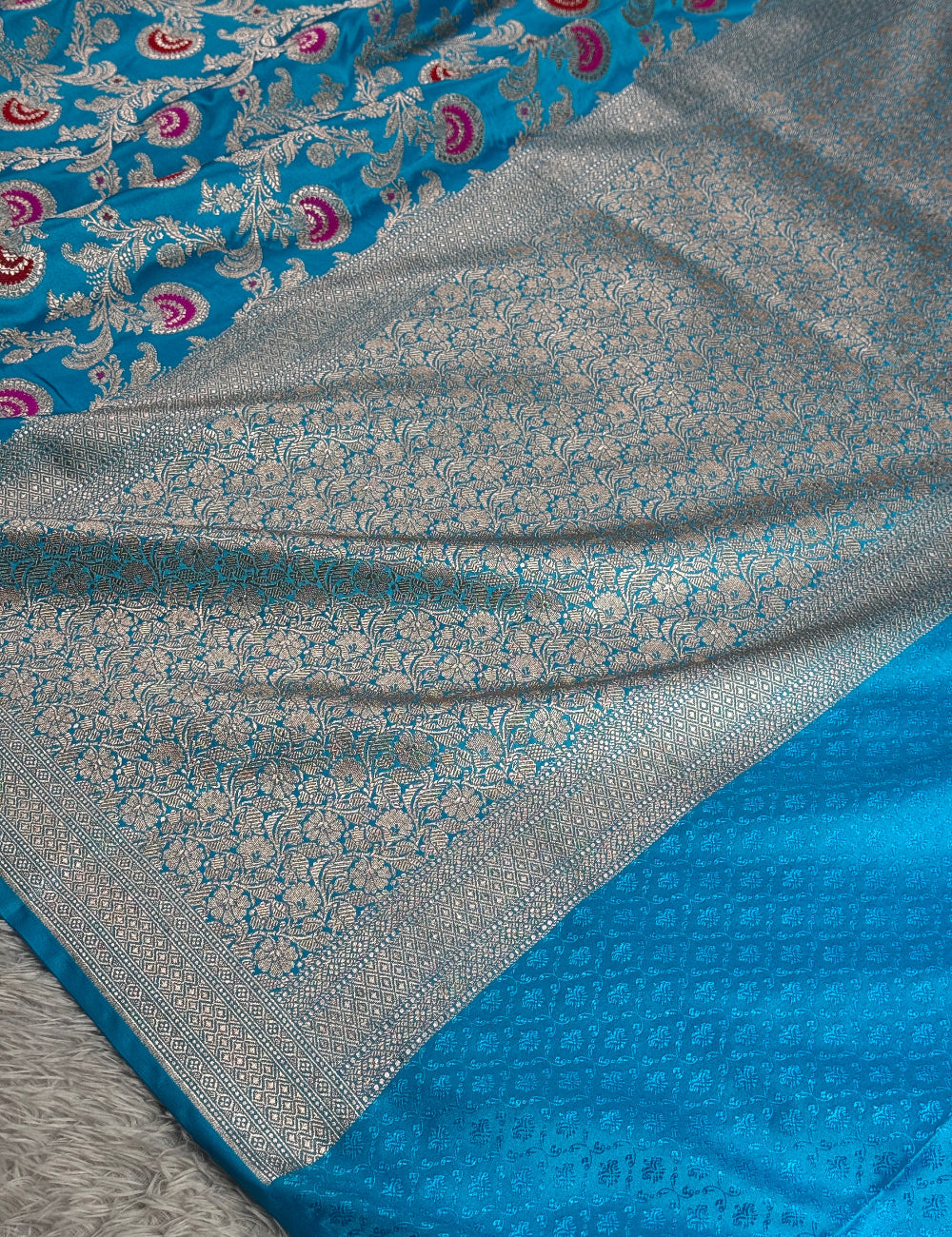Sky blue colour premium Banarasi Mashru katan silk saree MK276