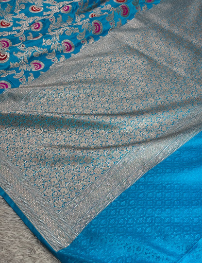 Sky blue colour premium Banarasi Mashru katan silk saree MK276