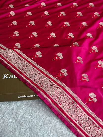 Hot pink colour premium Banarasi Mashru katan silk saree MK324