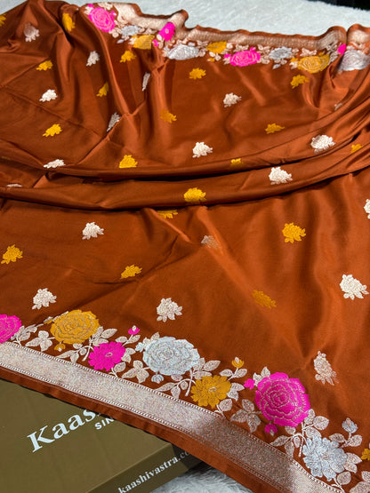 Brown tilfi Banarasi Mashru katan silk saree MK217