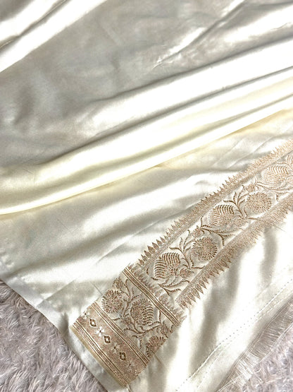 Maroon with off white colour premium Banarasi Mashru katan silk saree MK355