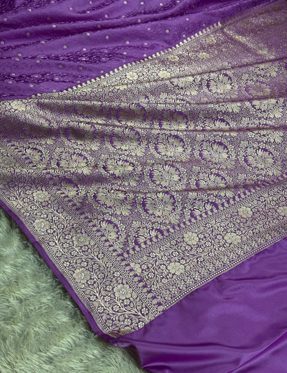 Lavender color premium Banarasi tanchui Mashru katan silk saree MK261