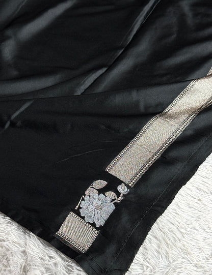 Black colour premium tilfi Mashru katan silk saree MK217