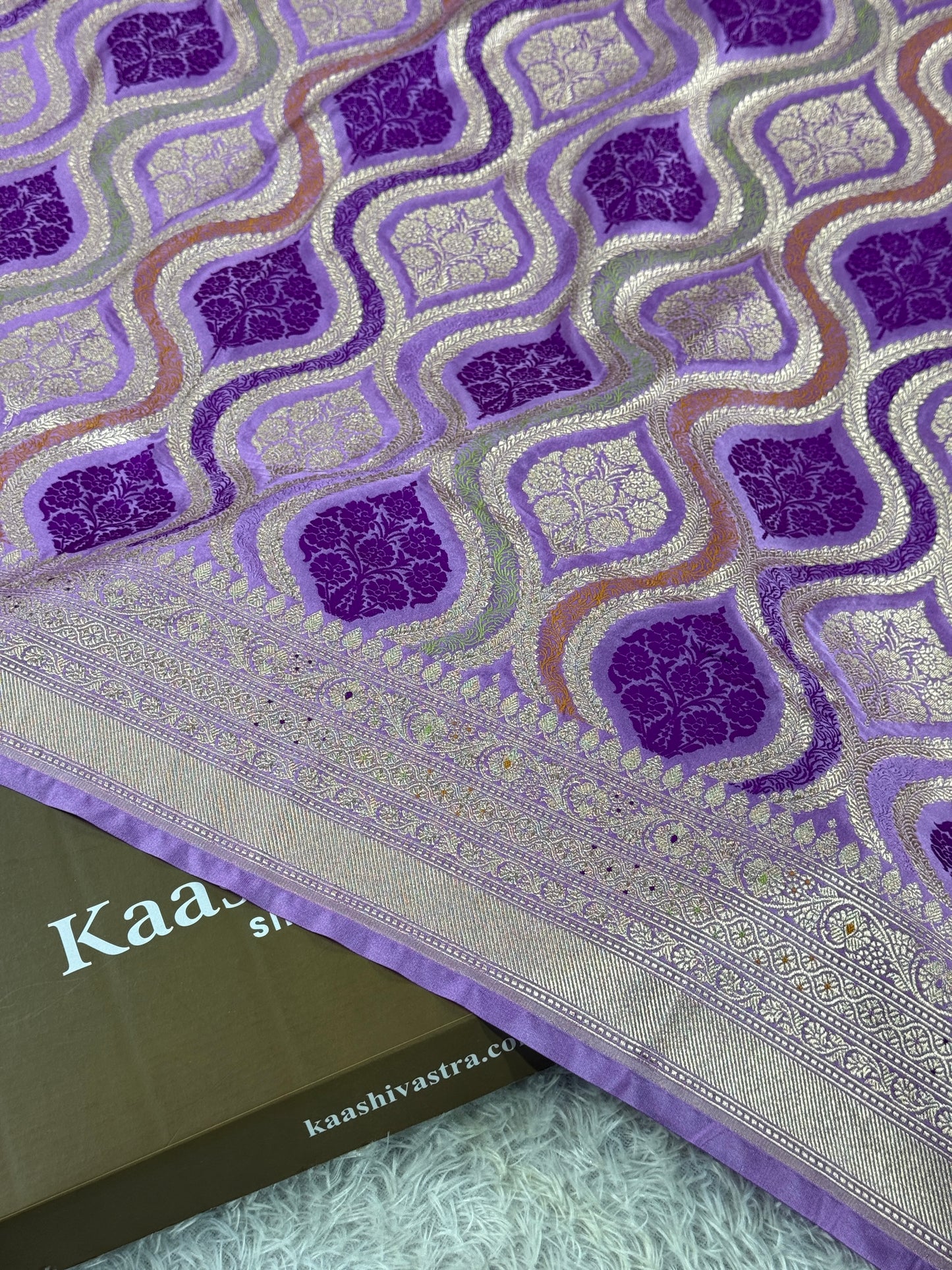 Lavender color premium Banarasi Mashru katan silk saree MK206