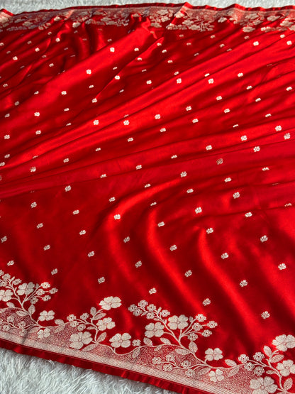 Chilli red colour premium Banarasi Mashru katan silk saree MK349