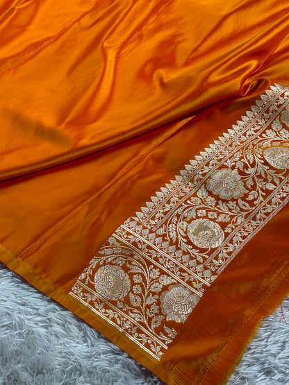 Orange color premium Banarasi Mashru katan silk saree MK256