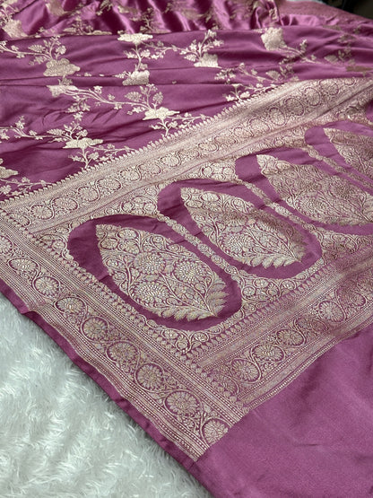Onion pink Banarasi Mashru katan silk saree MK240