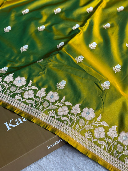 Green dual shade premium Banarasi Mashru katan silk saree MK239