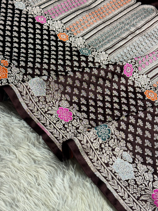 Coffee brown premium tilfi Mashru katan silk saree MK247