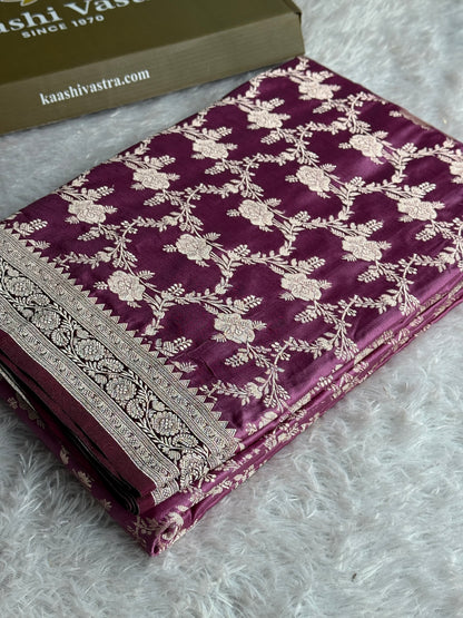 Onion pink with brown colour premium Banarasi Mashru katan silk saree MK285
