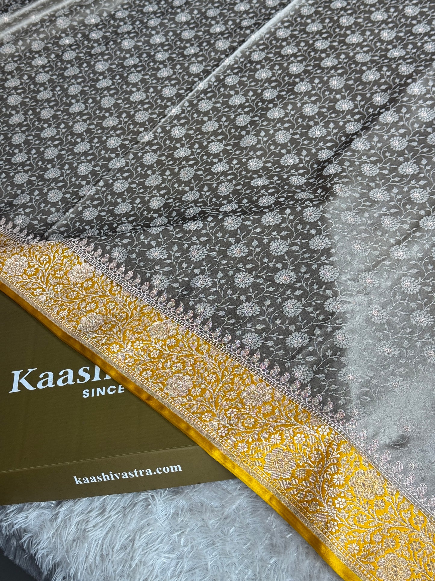 Grey with gold colour premium Banarasi Mashru katan silk saree MK248