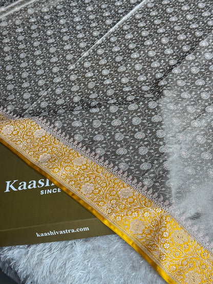 Grey with gold colour premium Banarasi Mashru katan silk saree MK248