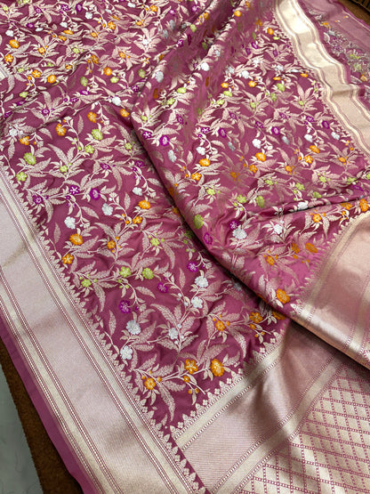 Onion pink premium Banarasi Mashru katan silk saree MK184
