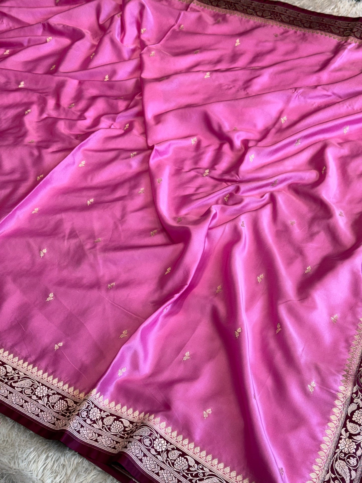 Pink with brown colour premium Banarasi Mashru katan silk saree MK281