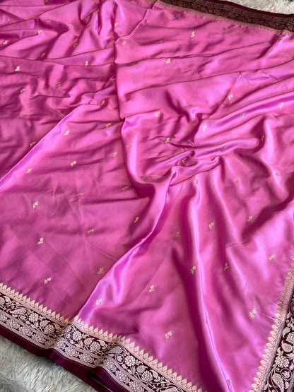 Pink with brown colour premium Banarasi Mashru katan silk saree MK281
