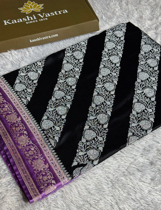 Black and lavender colour premium Banarasi Mashru katan silk saree MK279