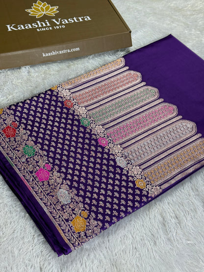 Dark purple premium Banarasi Mashru katan silk saree MK247