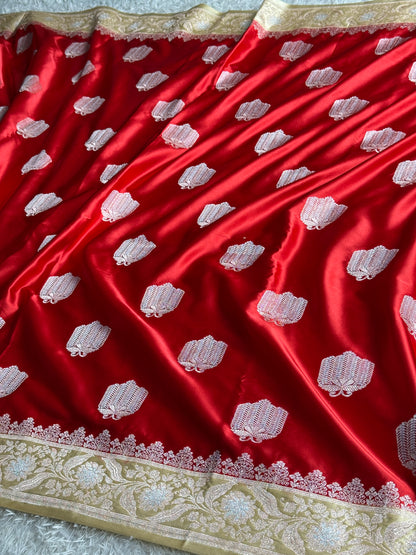 Maroon with cream colour premium Banarasi Mashru katan silk saree MK295