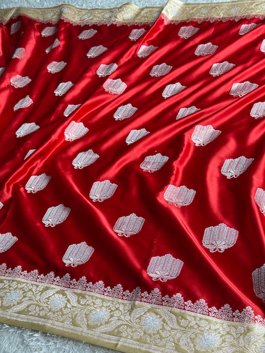 Maroon with cream colour premium Banarasi Mashru katan silk saree MK295