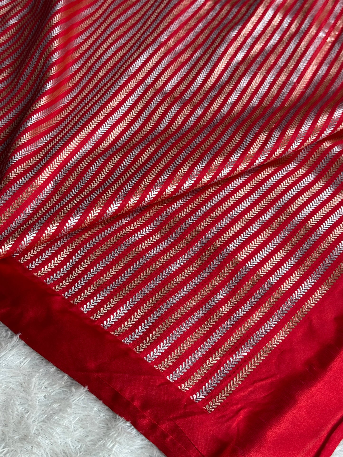 Grey with red premium Banarasi Mashru katan silk saree MK283