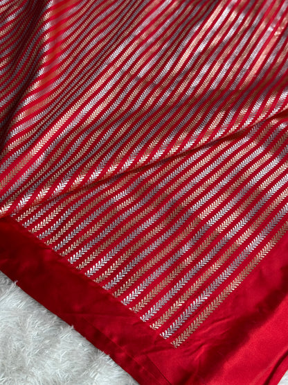 Grey with red premium Banarasi Mashru katan silk saree MK283