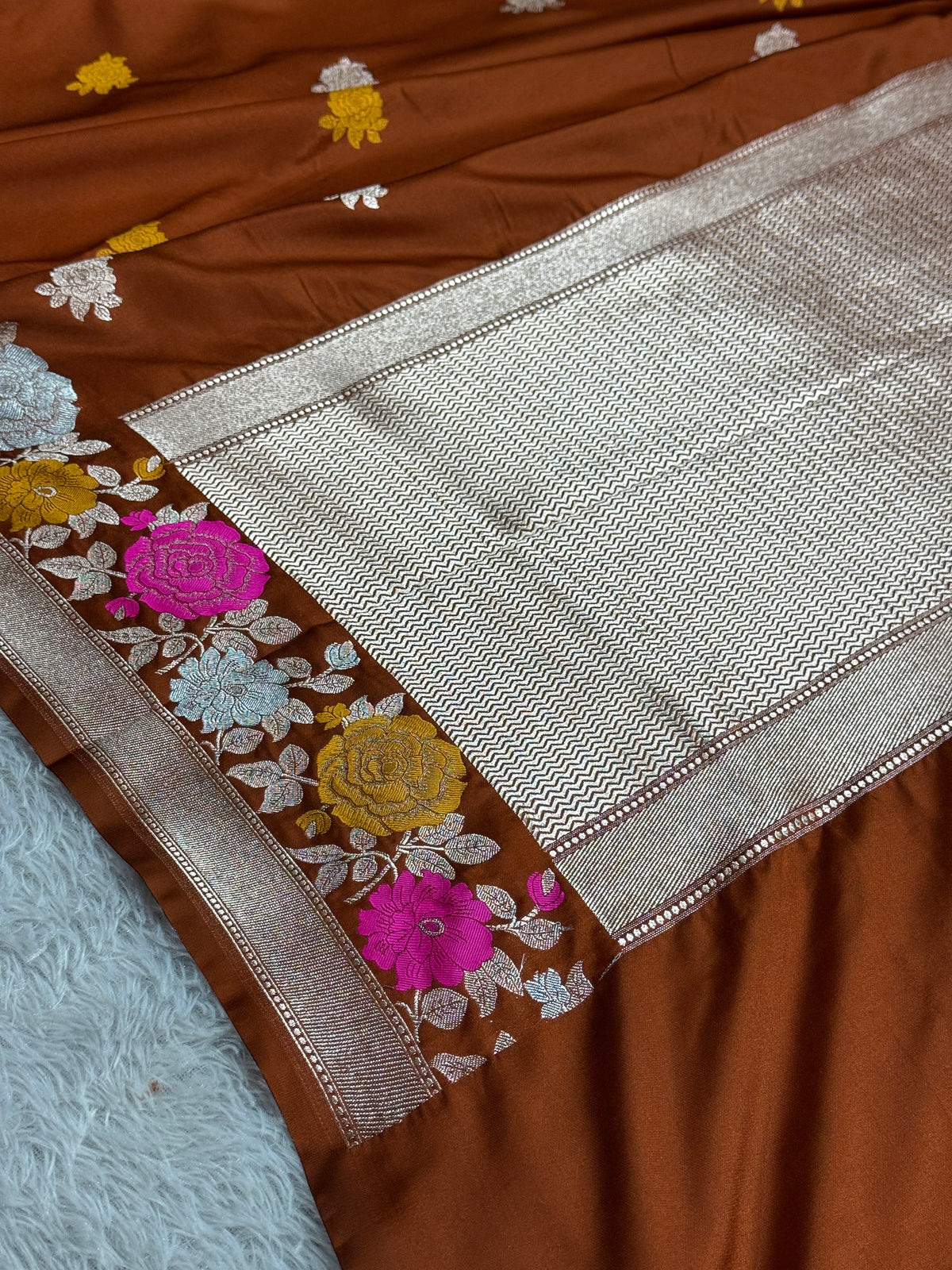 Brown tilfi Banarasi Mashru katan silk saree MK217