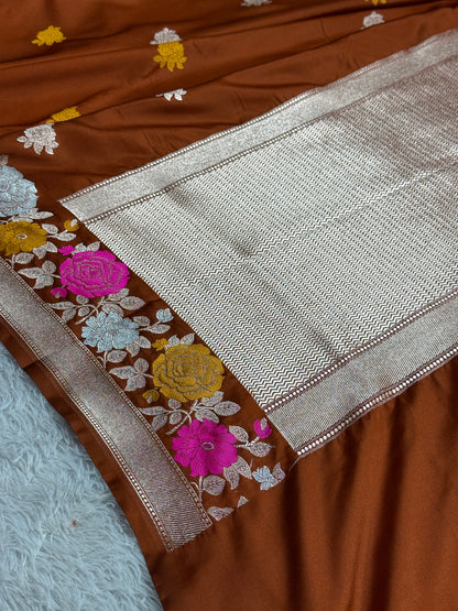 Brown tilfi Banarasi Mashru katan silk saree MK217