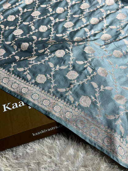 Pastel light blue premium Banarasi Mashru katan silk saree MK250