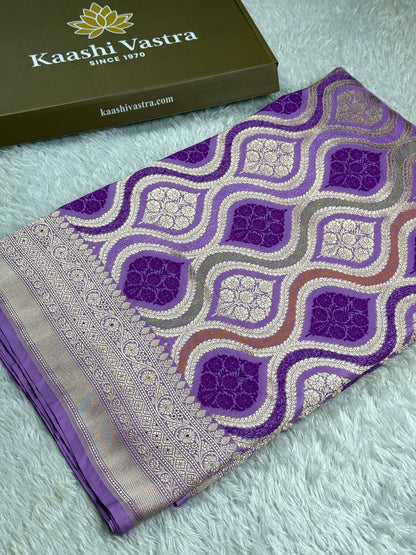 Lavender color premium Banarasi Mashru katan silk saree MK206