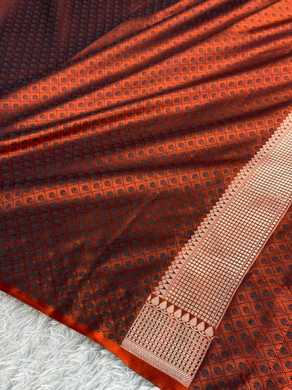Dark mustard colour premium Banarasi Mashru katan silk saree MK332